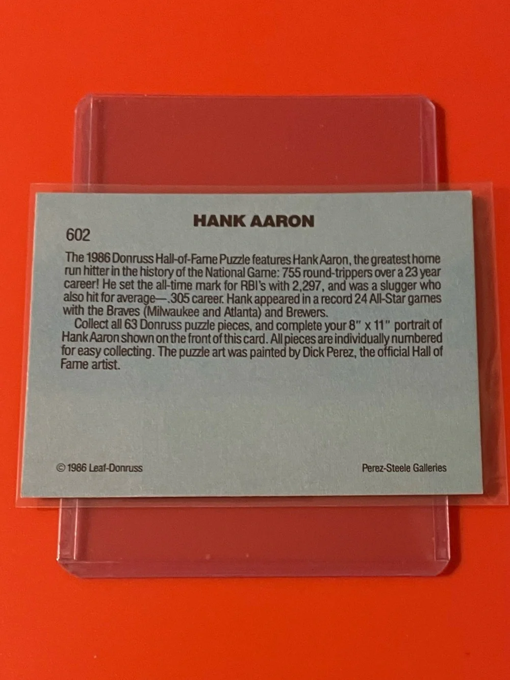 Hank Aaron #602 1986 Donruss [Hall of Fame Diamond Kings] Baseball Trading Card